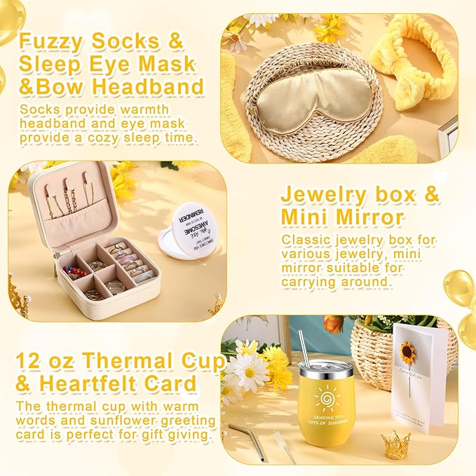 Nuogo 13 Pcs Birthday Gifts for Women Spa Basket Set for Women Mother's Day Gifts Mirrors Socks Steamers Jewelry Case Bath Robe Mom Nurse Girlfriend Wife