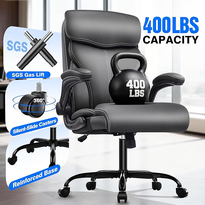 AreShark Office Chair - Executive High Back Breathable Comfy Desk Chair with Lumbar Support - Ergonomic Leather Rolling Swivel Computer Chair with Rock Function for Working Studying Gaming Relaxing