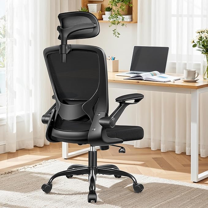 Ergonomic Office Desk Chair Comfy, High Back Mesh Office Desk Chairs with Adjustable Lumbar Support, Headrest, Flip-up Armrests, Home Computer Chair for Gaming, Work, 2 Pack
