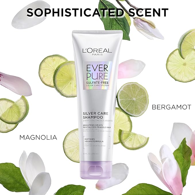 L'Oreal Paris EverPure Silver Care Sulfate Free Conditioner,Brightening and Nourishing Hair Care for Gray and Silver Hair,Vegan Formula with Peptides,8.5 Fl Oz,(Pack of 2)