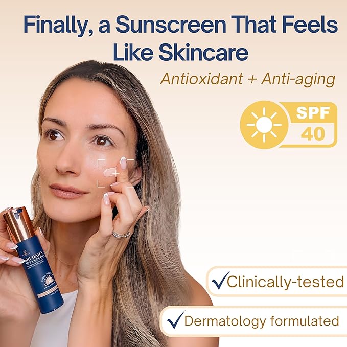 SRILabs Daily Facial Sunscreen - SPF 40 - Anti-Aging with Lipochroman & Peptides - Transparent Zinc Oxide - Universal tint & Weightless - 1.7 OZ
