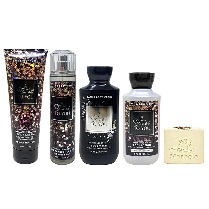 Bath & Body Works A Toast To You - Body Cream, Fragrance Mist, Body Wash and Body Lotion - with a Creamy Rose Bar Soap