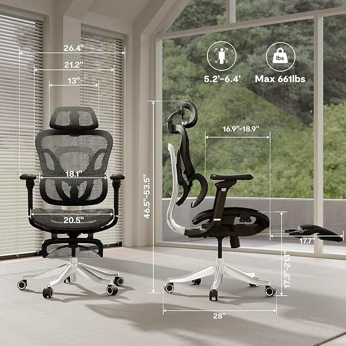 FLEXISPOT ErgoX Max Ergonomic Office Chair with footrest Black - Aluminum Alloy Frame & Base, 661 lb Capacity, 5D Armrests, 4D Adaptive Lumbar & 4D Headrest 1