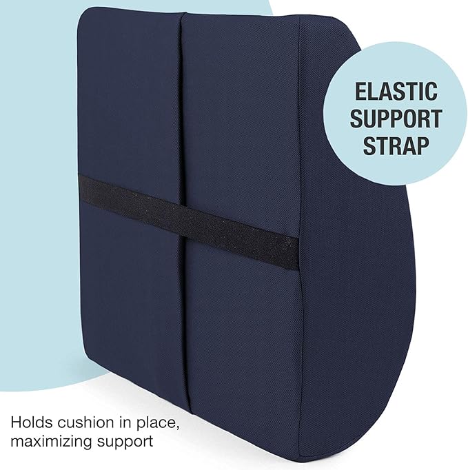 DMI Lumbar Support Pillow for Chair to Assist with Back Support with Removable Washable Cover to Ease Lower Back Pain and Discomfort while Improving Posture,14 x 13 x 5,Contoured Foam,Premium,Navy