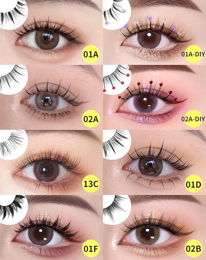 Manga Lashes Natural Look Anime False Eyelashes Individual Wispy Korean Makeup Eye Lashes Clusters 10 Pairs Asian Chinese Japanese Fake Eyelashes Pack by Geeneiya