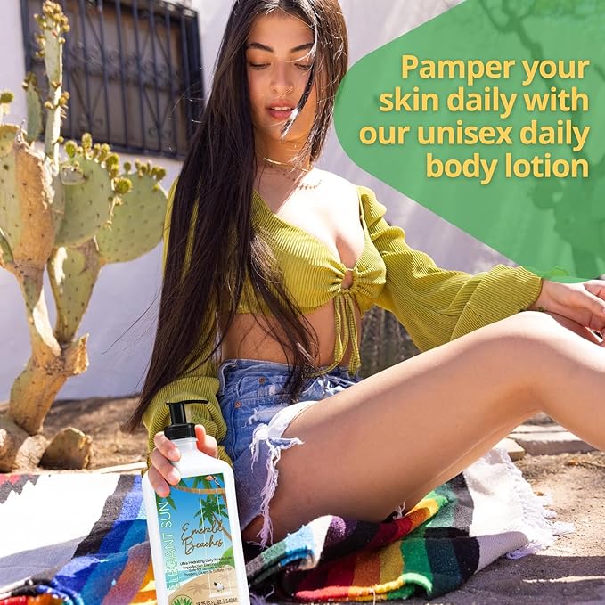Emerald Beaches Daily Moisturizer Tan Extender, After Sun Lotion Tanning Bed Lotion, Aloe Vera base, Hypoallergenic, Sensitive Skin Lotion for Men or Women, Unisex Fresh Scent