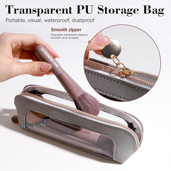 BS-MALL 14 Pcs Makeup Brushes Set with 1 Pcs Makeup Sponge – Essential Foundation Powder Concealers, Eye Shadows, Blush Makeup Brushes with Travel Makeup Case (Brown)