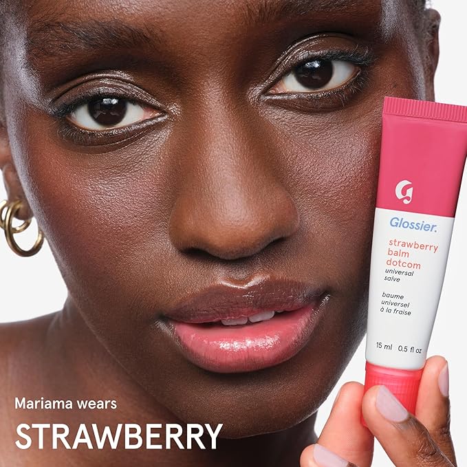 Glossier Balm Dotcom Hydrating Tinted Lip Balm - Universal Salve, Up to 12 Hour Moisture for Dry Lips, Cuticles & Skin - Lanolin, Beeswax & Castor Oil - Strawberry, Jammy Pink Tint, 15ml