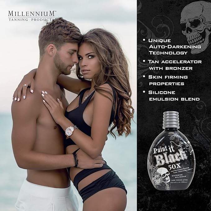 Millennium Tanning Paint It Black 50X - Extreme Dark Tanning Lotion Bronzer Accelerator for Indoor Tanning Beds & Outdoor Sun Tan, 13.5 Ounces (Pack of 2)