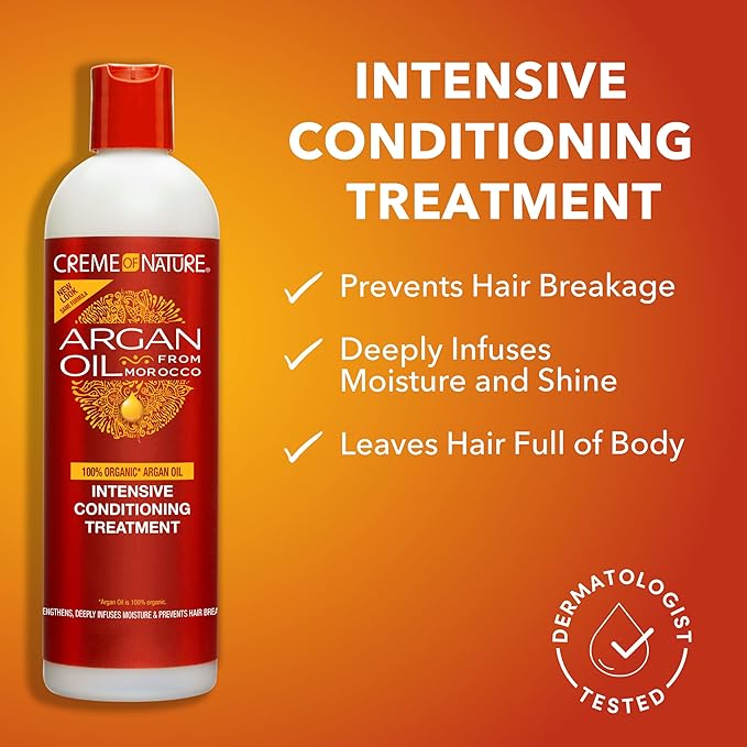 Creme of Nature Intensive Conditioning Treatment, Strengthens & Deeply Infuses Moisture, Prevents Breakage, Infused with 100% Organic Argan Oil, 12 oz