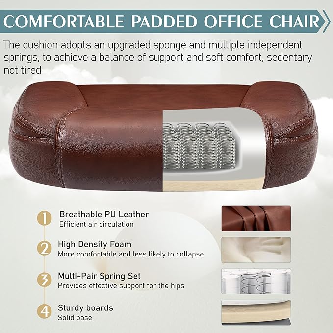 Leather Office Chair, PU Home Computer Desk Chairs with Ergonomic Back Support, 360°Swivel Free，Small Gaming Chair with Wheels and Adjustable Armrests, for Short People Use