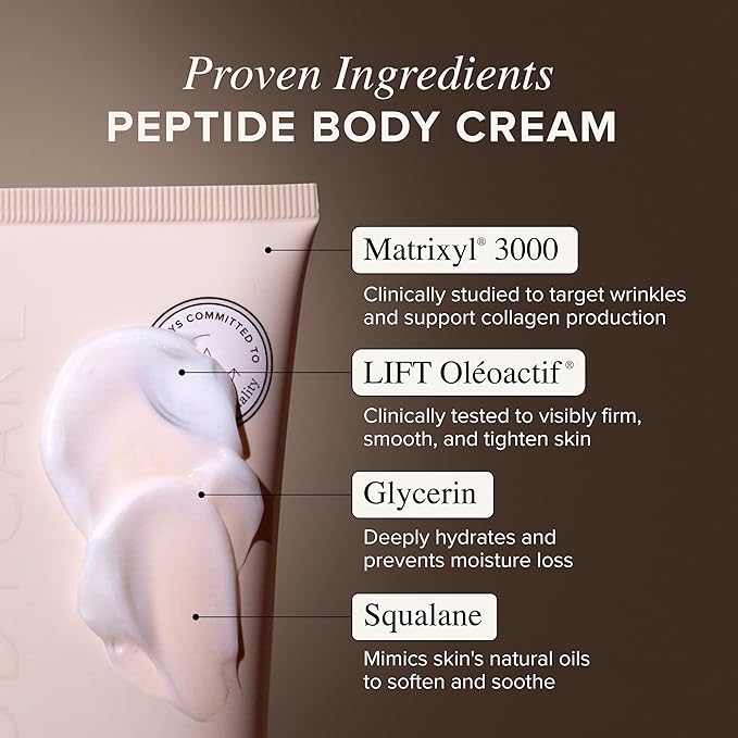 Asterwood Firming Body Cream & Moisturizer - with Matrixyl 3000 Peptides, Ceramides, & Hyaluronic Acid - Firms, Smooths, Hydrating, Lifts - Fast-Absorbing - Fragrance-Free, Cruelty-Free - 7 Fl Oz