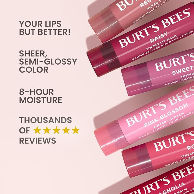 Burt's Bees Easter Basket Stuffers, Lip Tint Balm with Long Lasting 2 in 1 Duo Tinted Balm Formula, Color Infused with Hydrating Shea Butter for a Natural Looking Buildable Finish, Red Dahlia (2-Pack)