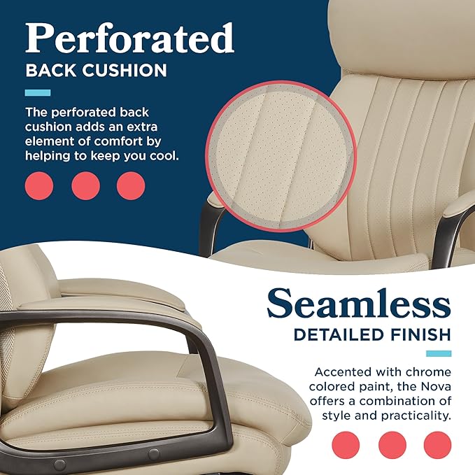 La-Z-Boy Nova Executive Office Chair - Ergonomic High Back Desk Chair with AIR Lumbar Support - Comfortable Computer Chair for Home Office - Vegan Leather - Cream