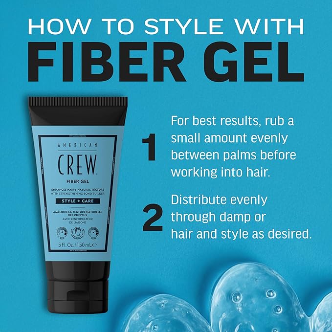 AMERICAN CREW Fiber Gel, Hybrid Styling Hair Gel For Men, Medium Hold With Natural Finish, 5 fl oz
