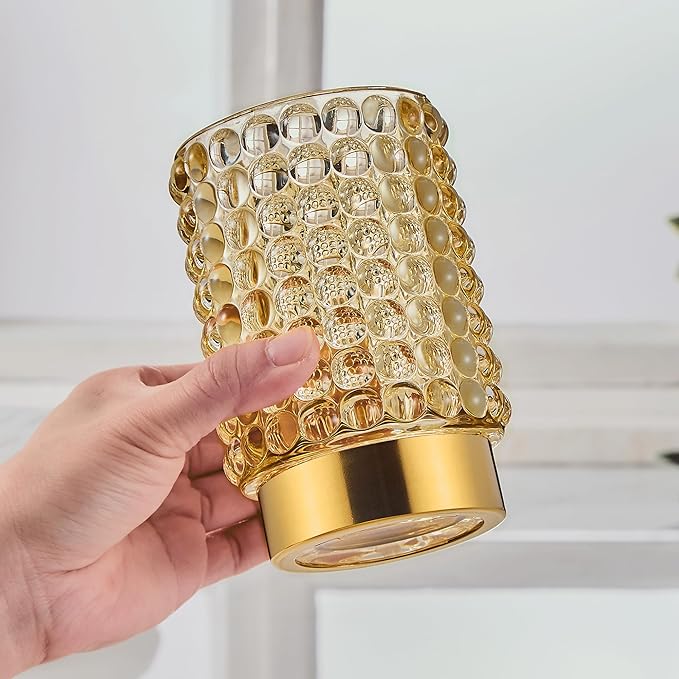 Makeup Brush Holder Organizer,Toothbrush Holders,Desk Pen Pencil Holder,Multifunctional Vintage Glass Brush Cup(A38-3-US/Gold/L)