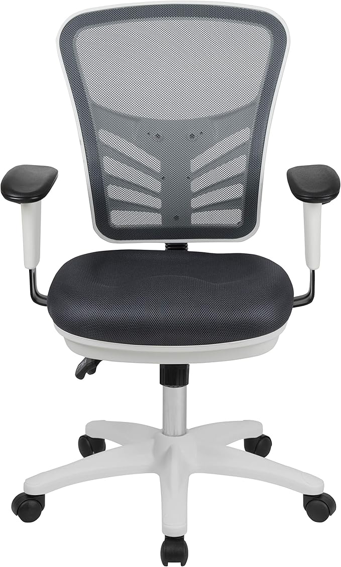 Flash Furniture Nicholas Mid-Back Swivel Office and Gaming Chair, Ergonomic Mesh Office Chair with Adjustable Lumbar Support and Height, Gray/White