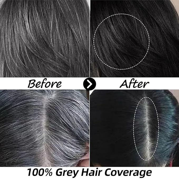 Instant Hair Dye Shampoo Ampoule, Permanent Hair Color Dye - Paraben-Free, 5-Minute Easy and Fast Coloring, Gray Cover Hair Dye with Keratin & Collagen, Made in Korea (Fine Black)