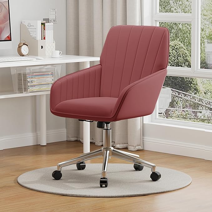 YISHENG Velvet Office Desk Chair with Silver Base, with Wheels,Modern Height Adjustable 360 Degree Swivel Upholstered Vanity Chairs with Arms for Living Room Bedroom,Rose