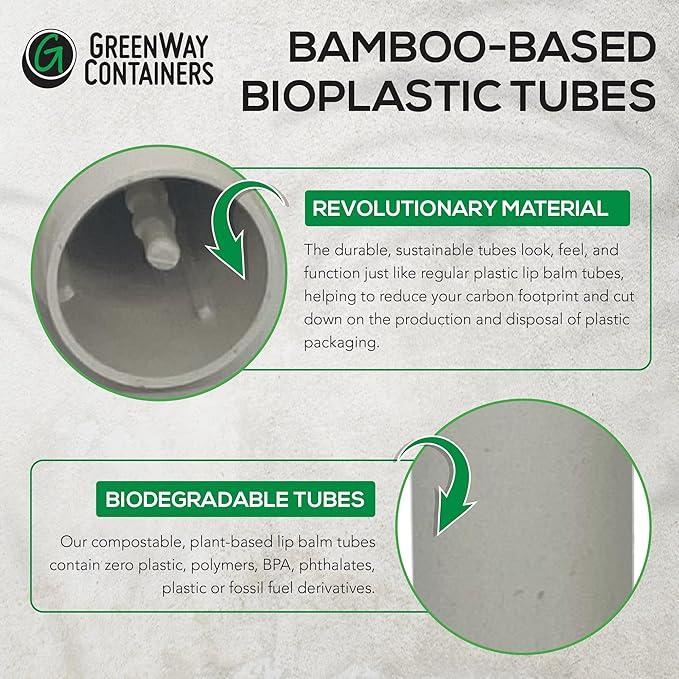 GreenWay 0.15oz / 4.25g Bamboo Lip Balm Tubes with Lids - 50 Pack Twisting Empty Chapstick Tubes - Plastic-free Refillable Lip Gloss Tube - Eco-Friendly DIY Cosmetic Containers – White
