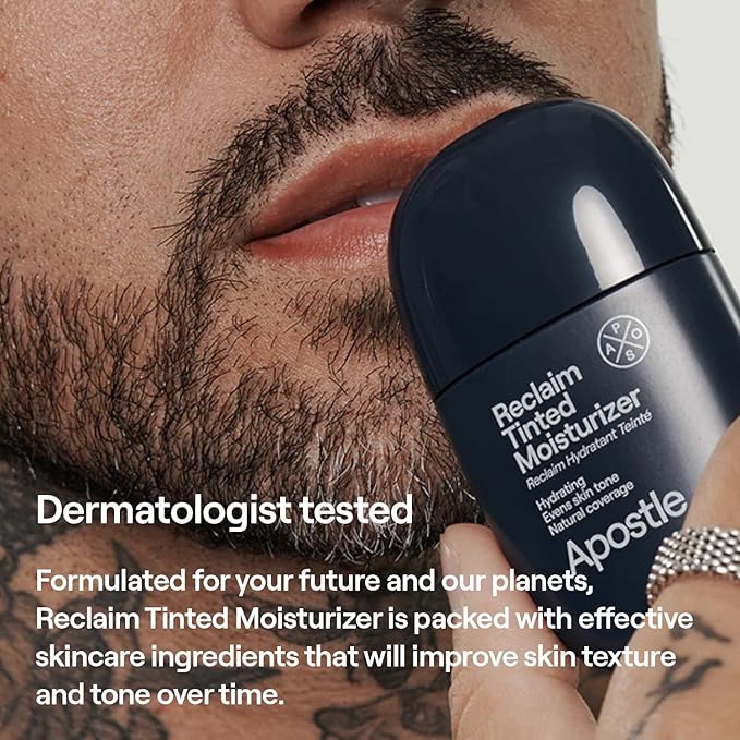 APOSTLE Reclaim Tinted Moisturizer for Men (8 St. James) - Niacinamide, Vitamin E, Squalane, Hyaluronic Acid, Tinted Face Moisturizer For Men. Hydrates, Evens Skin Tone, Reduces Fine Lines, 1 Fl. Oz.