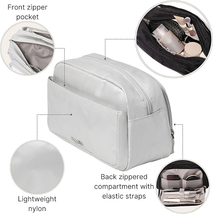 Pocket Cosmetic with Brush Organization - Lightweight 9.4”x5.5”x3.5” Makeup Bag - Travel Essentials Makeup Organizer