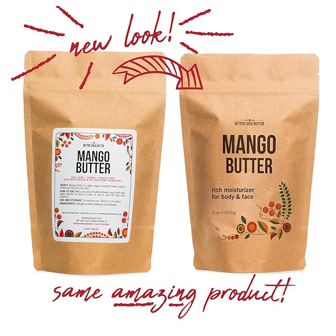 Raw Mango Butter - 100% Natural Skin and Hair Moisturizer - Use with Shea in DIY Whipped Body Butter, Mango Body Lotion, Lip Gloss and Soap Making, 8 oz Block