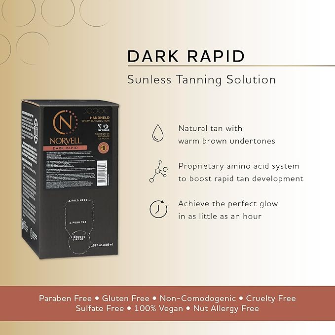 Norvell Premium Spray Tan Solution Dark Rapid 128 fl oz – Professional Sunless Tanning Formula for Fast Natural Bronze Glow, Streak Free, Long Lasting Color