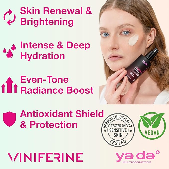 Yada Cosmetics Viniferine 4-Pc Set: Cleanser, Toner (5.07 fl oz), Serum (1.01 fl oz), Cream (1.69 fl oz). Dark Spot Corrector & Anti-Aging Routine. Brightening Skincare Kit. Vegan & Cruelty-Free
