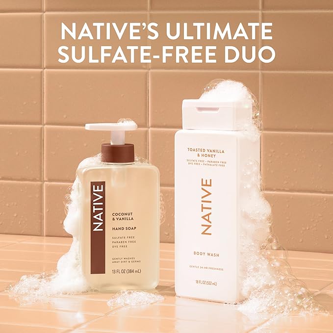 Native Body Wash Contains Naturally Derived Ingredients | For Women & Men, Sulfate, Paraben, & Dye Free Leaving Skin Soft and Hydrated | Toasted Vanilla & Honey 18 oz