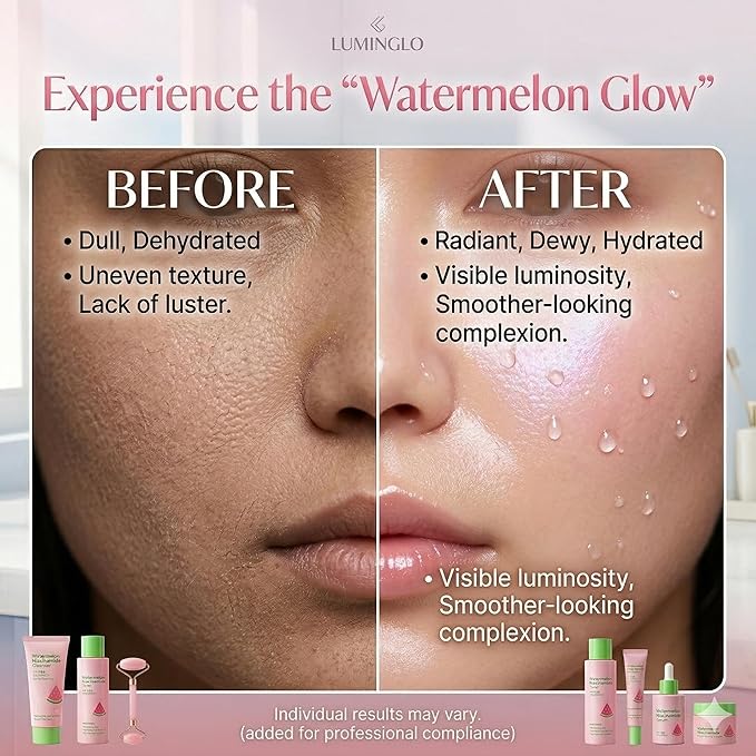 Watermelon Niacinamide Skin Care Set, Skin Care For Kids & Girls With Cleanser,Toner,Eye Cream,Cream,Serum,Headbeand & 2PCS Guasha, Skincare For Girls 10-12, Routine Beauty Skin Care For Teens Gift