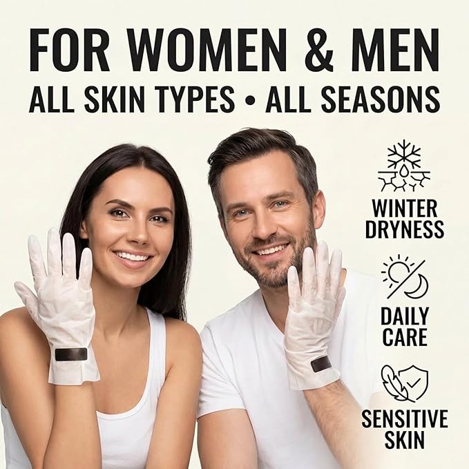 Korean Hand Masks Moisturizing Glove for Dry Hands - Hand Moisturizer Gloves for Women, Men - Hand Therapy Gloves with Collagen, Rose Oil, Shea Butter - White Hydrating Korean Hand Mask Bulk, 12 Pack