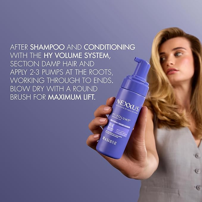 Nexxus Hy-Volume Cloud Foam Hair Foam for Lift and Volume For Flat & Limp Hair Hair Styling Foam Powered by Magnitube Volumizer Technology with Hyaluronic Acid 5.5 fl oz