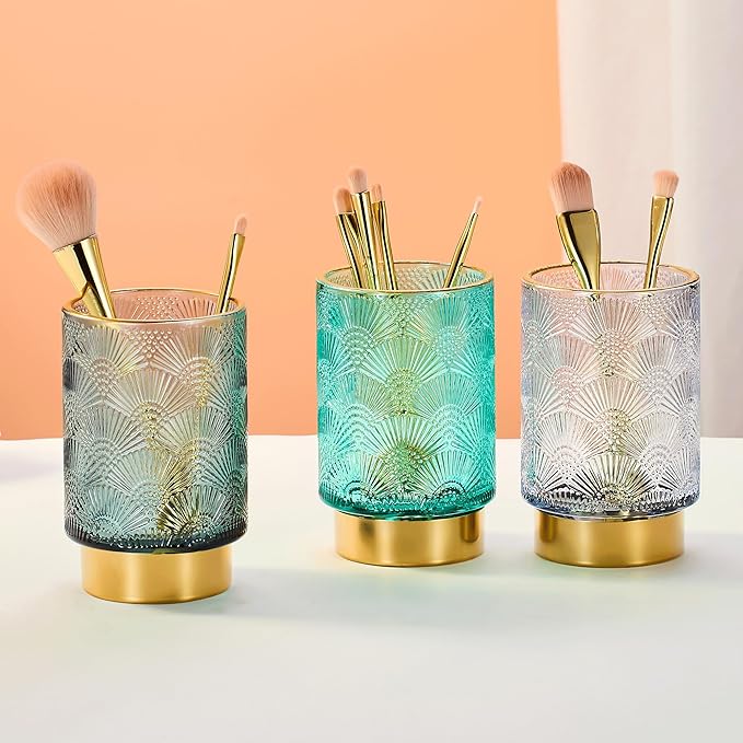 Makeup Brush Holder Organizer,Toothbrush Holders,Desk Pen Pencil Holder,Multifunctional Vintage Glass Brush Cup（A41-7-US）