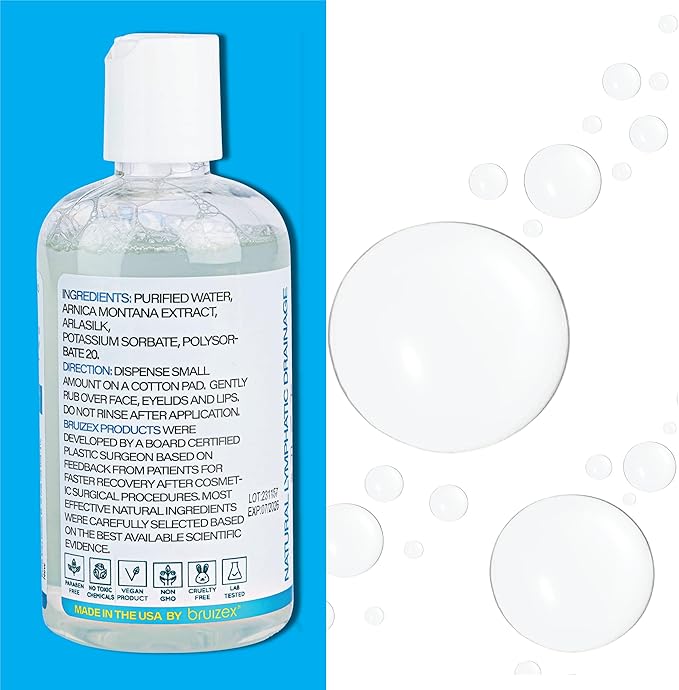 Bruizex Arnica Montana Micellar Cleansing Water, Facial Cleanser & Makeup Remover, Suitable for All Skin Types, Use for Natural Lymphatic Drainage, Reduces Face Puffiness, Daily Skin Care, 8 Fl Oz