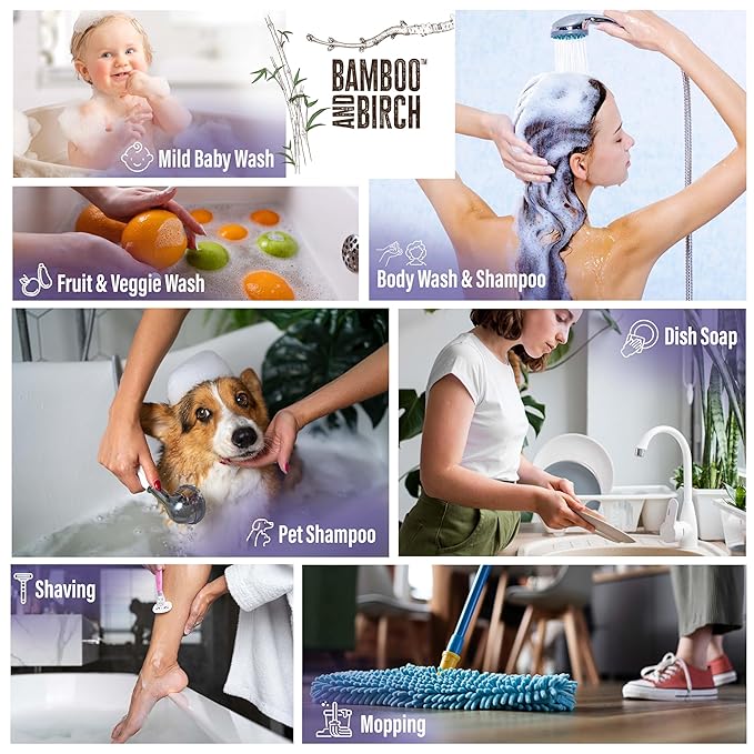 BAMBOO AND BIRCH Pure Castile Soap Liquid, Certified Palm Oil Free Natural Soap, Lavender, 1 Gallon