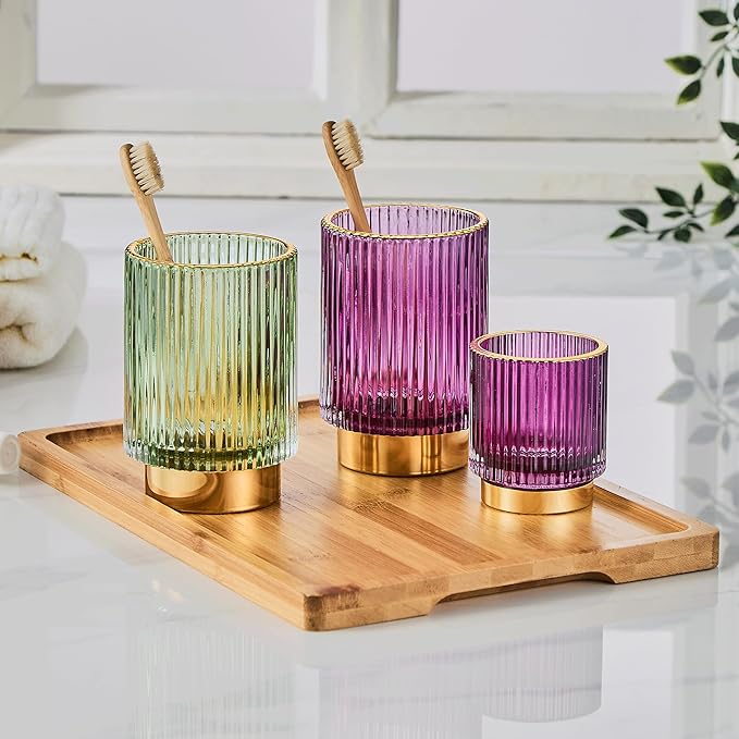 Makeup Brush Holder Organizer,Toothbrush Holders,Desk Pen Pencil Holder,Multifunctional Vintage Glass Brush Cup（L/Green/A3-6-US）