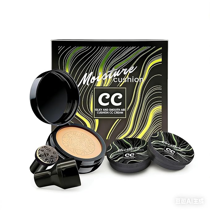 Mushroom Head Air Cushion CC Cream Gift Set, 1 Full-Size Makeup Foundation with 2 Refills & 1 Special Mushroom Head Puff, Self Adjusting Concealer (Natural)