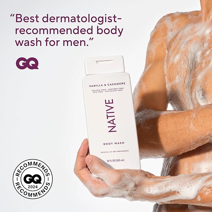Native Body Wash Contains Naturally Derived Ingredients | For Women & Men, Sulfate, Paraben, & Dye Free Leaving Skin Soft and Hydrated |Vanilla & Cashmere 18 oz