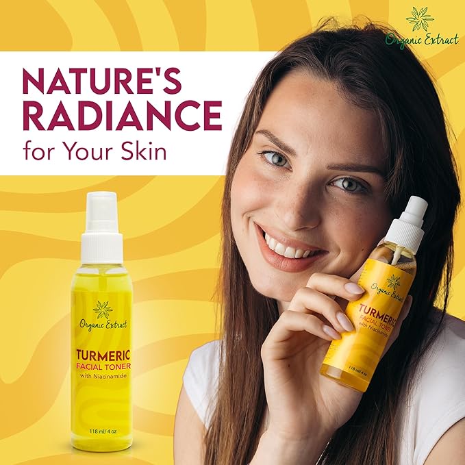 Turmeric Facial freshener - 4 fl oz / 118 ml - Skin Brightening Face freshener, Gently Removes Impurities - Skin Balancing & Pore-Reducing Toner - Hydrating Toner with Niacinamide