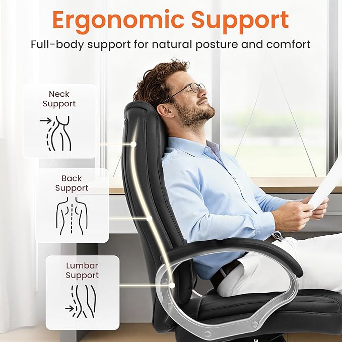 NEO Chair Office Desk Ergonomic Gaming Chair High Back Adjustable Computer Chair with Wheels and Lumbar Support Comfy Leather Executive Swivel (Jet Black)