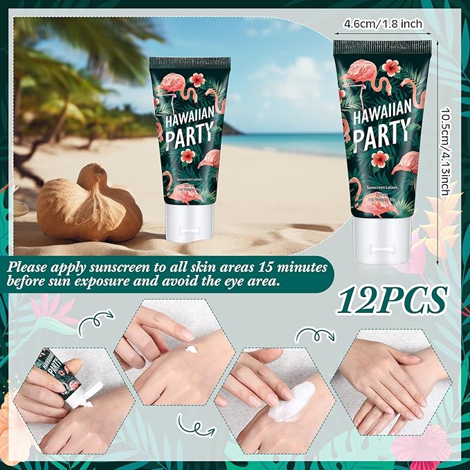 12 Pcs Mini Sunscreen Bulk for Summer Travel Size Spf 30 Water Resistant Sunscreen Lotion Bulk for Thank You Gifts Hawaiian Wedding Bridal Party Favors for Pool Wedding(Flamingo)