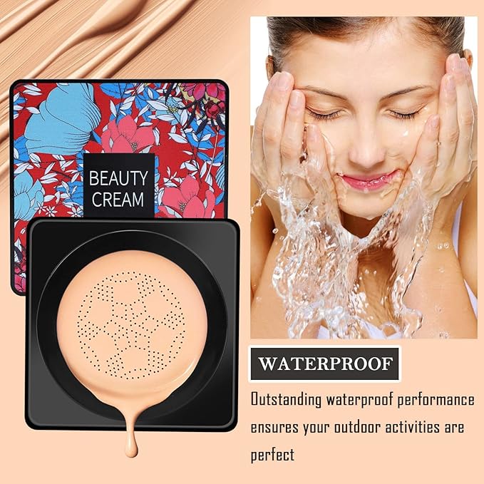 Lovelycat Mushroom Head Air Cushion BB Cream Even Skin Tone Makeup Base PrimerConcealer Lasting Nude Makeup Moisturizing Brightening Pigment CC Liquid Foundation (C-2PC)