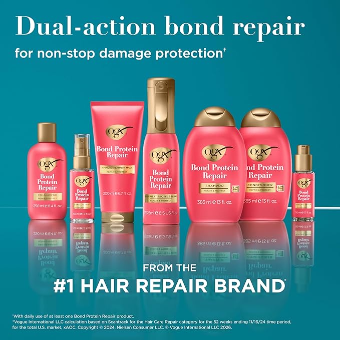 OGX Repair & Protect Bond Protein Repair Conditioner, Lightweight Conditioner Targets Damaged Areas of Hair, Formulated without Parabens, Sulfate-Free Surfactants, 13 fl. oz, (Pack of 2)