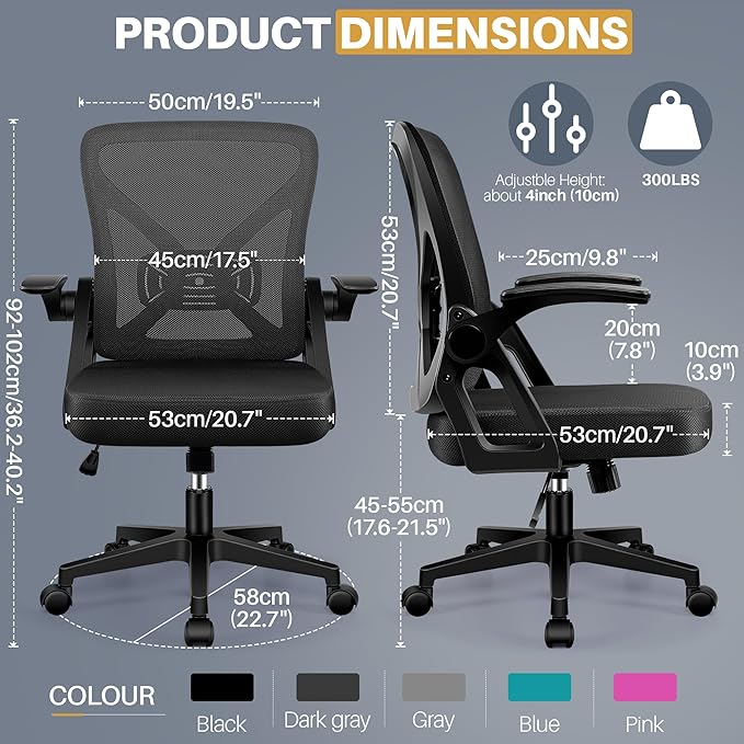 FelixKing Office Chair - Ergonomic Desk Chair Breathable Mesh Task with Wheels and Lumbar Support Home Desk Office Chairs with Flip up Armrest Rolling Swivel for Home Computer Black Pack of 6