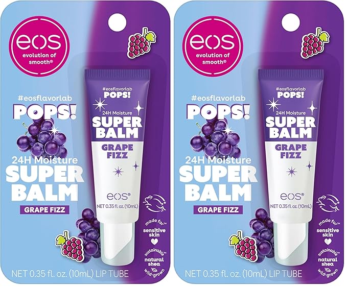 eos 24H Moisture Super Balm- Grape Fizz, Limited-Edition Lip Mask, 0.35 fl oz (Pack of 2)