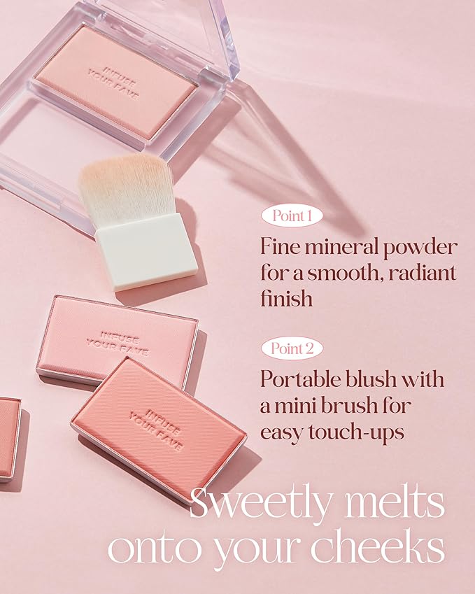 HOLIKA HOLIKA My Fave Infusing Blush 07 Sienna - Korean Face Makeup Cushiony Powder, Buildable Color with Multi-Blurring Effect - Pore Minimizing Mineral Formula, Includes Mini Brush