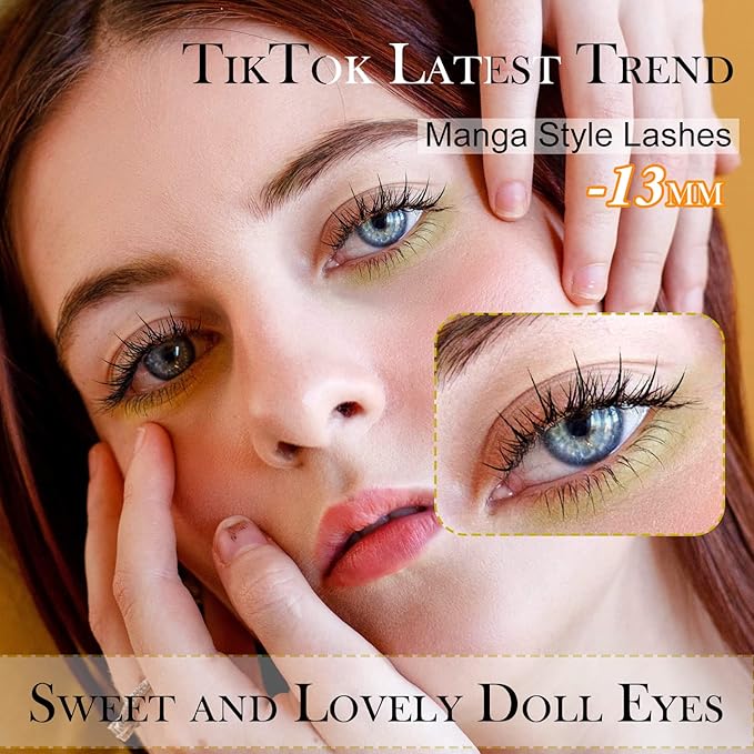 Anime Lashes With Clear Band Korean Lashes 13mm Natural Manga Look Eyelashes Wispy Anime Eyelashes 10 Pairs False Lashes Japanese Korean Natural Lashes Asian Makeup Cosplay Lashes by Obeyalash