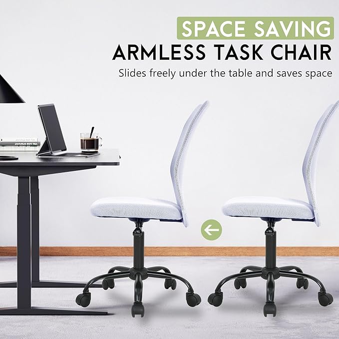 BestOffice Ergonomic Office Chair Desk Chair Mesh Computer Chair Armless Back Support Modern Executive Rolling Swivel Chair with Lumbar Support (White)