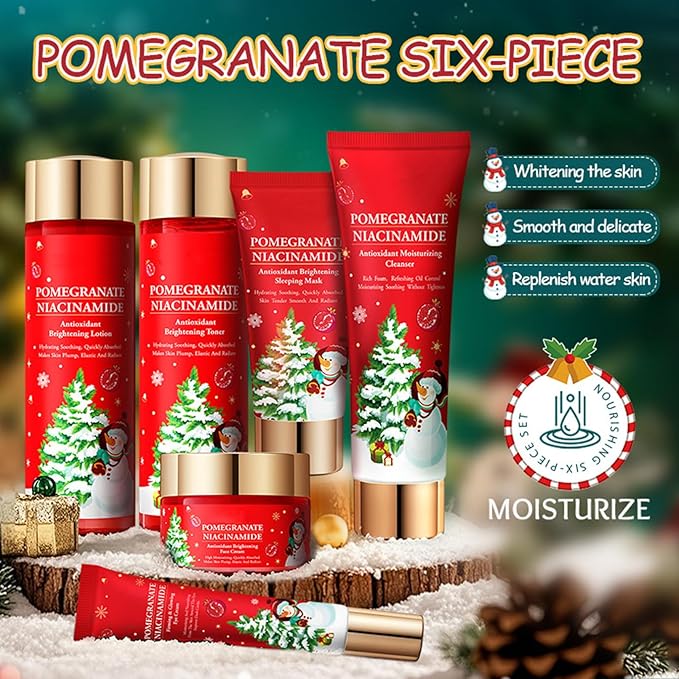 TiaoBug Seasonal Skincare Gift Box for Women and Men Includes Nourishing Toner Moisturizing Lotion and Revitalizing Eye Cream Pomegranate One Size
